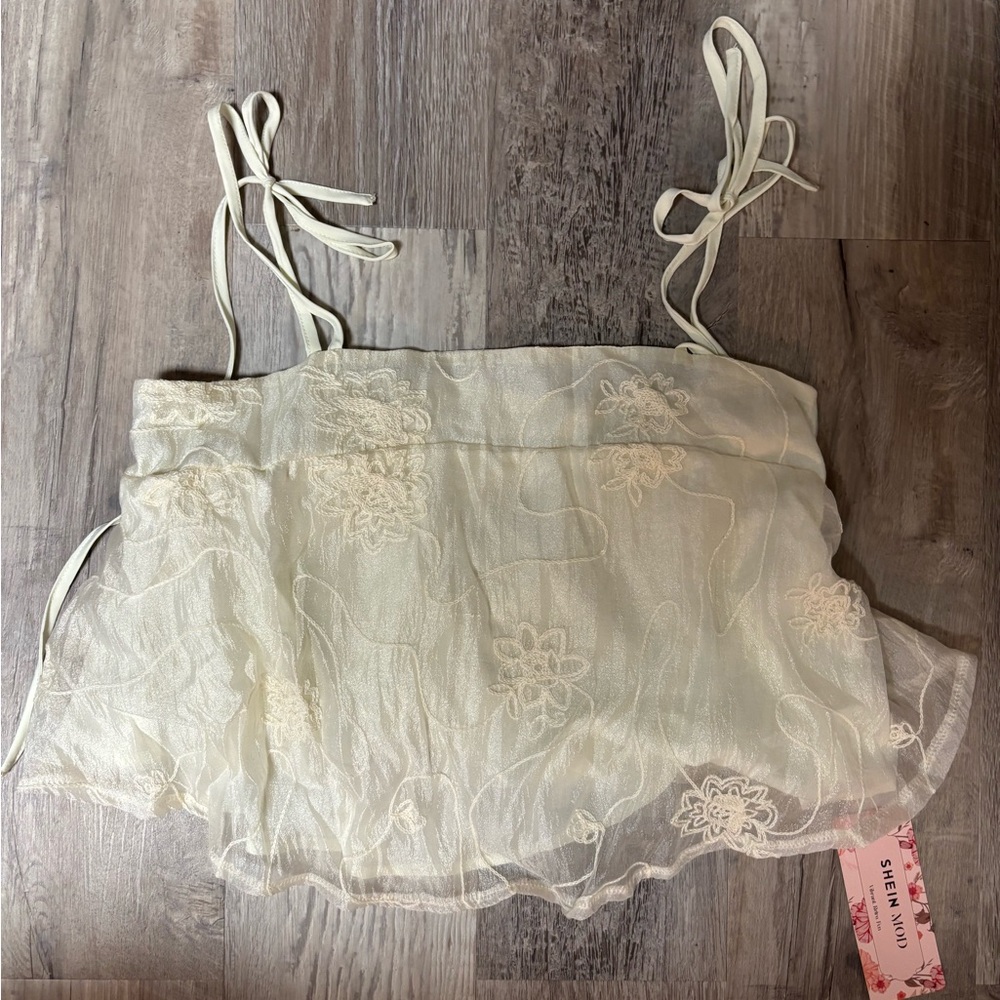 SHEIN Cream Embroidered Top
